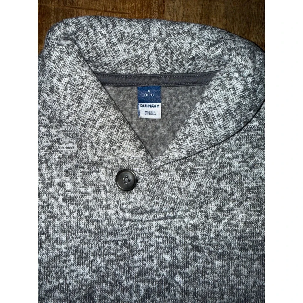 Old Navy Boys Gray Marled Shawl Collar Sweater Fleece Pullover Size S 6-7